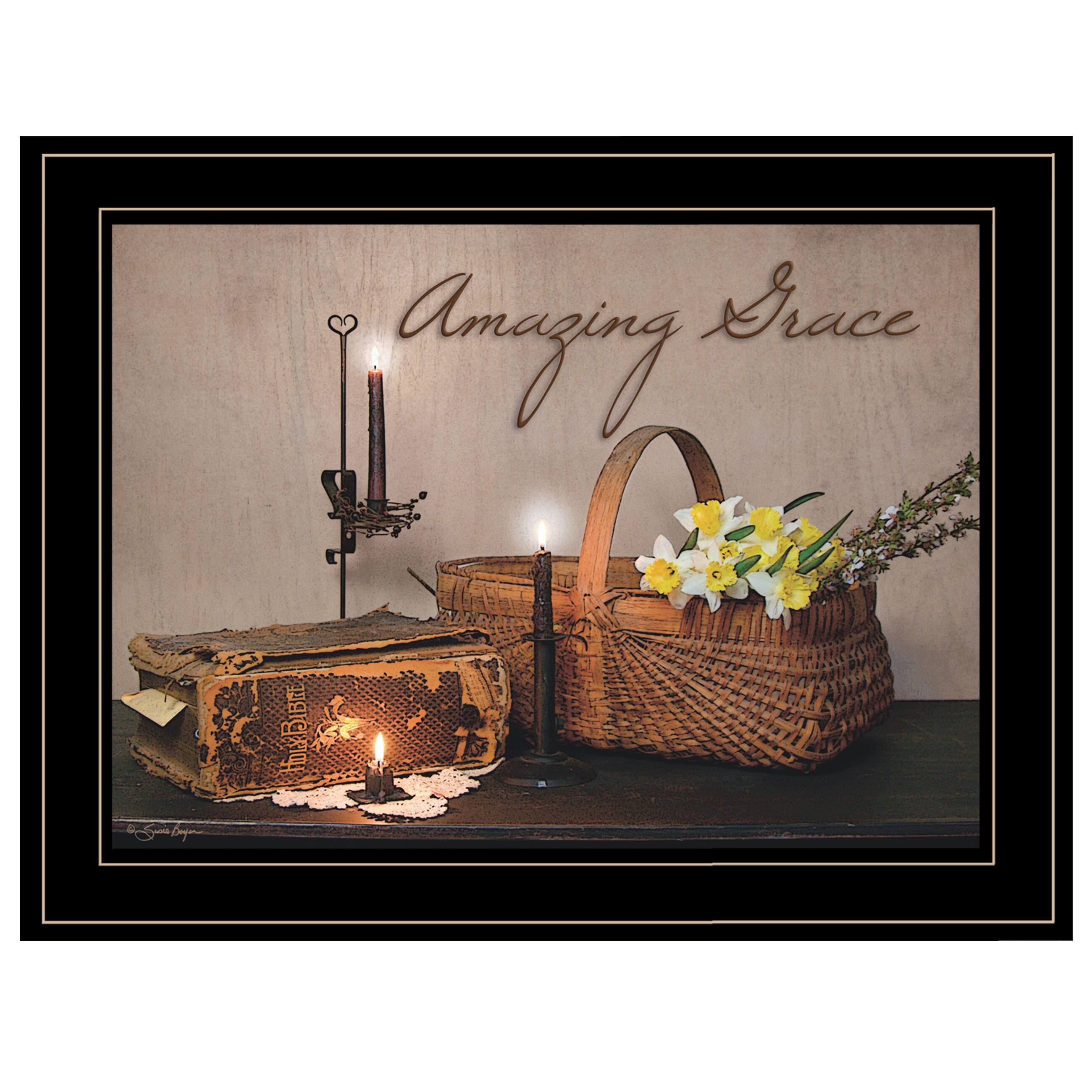TrendyDecor4U Farmhouse "Amazing Grace" Framed Print Wall Art by Susie Boyer Earth Tone On